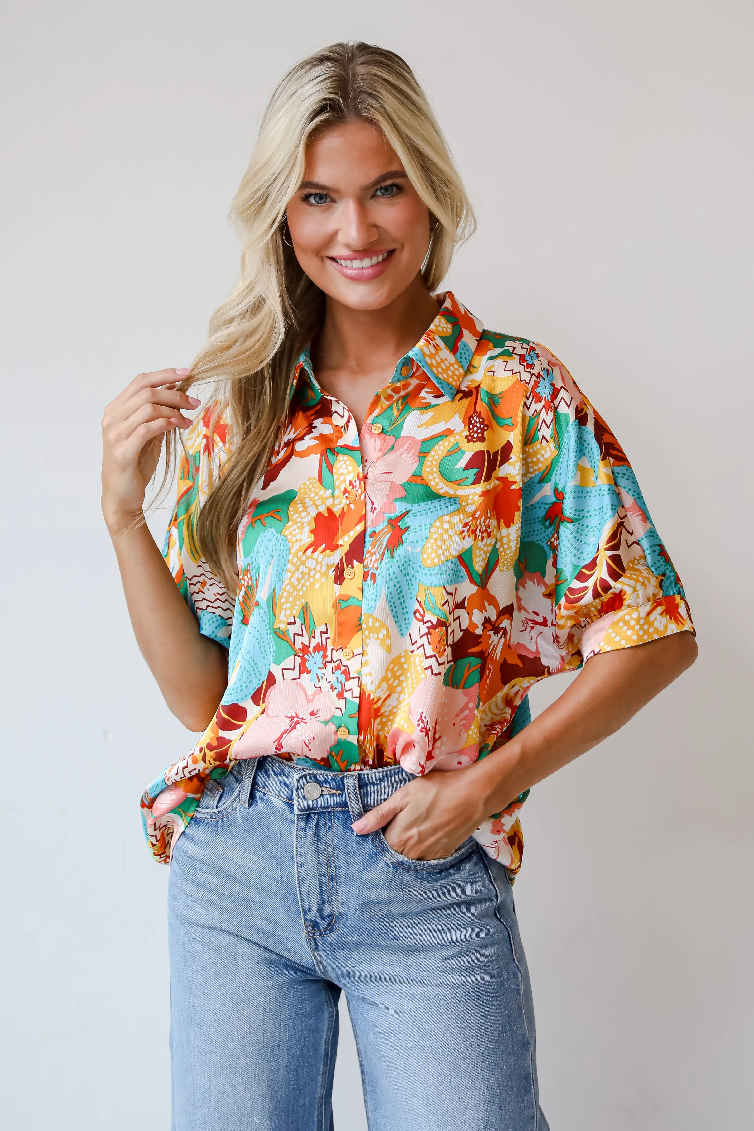 FINAL SALE - Radiantly Adorable Ivory Floral Blouse