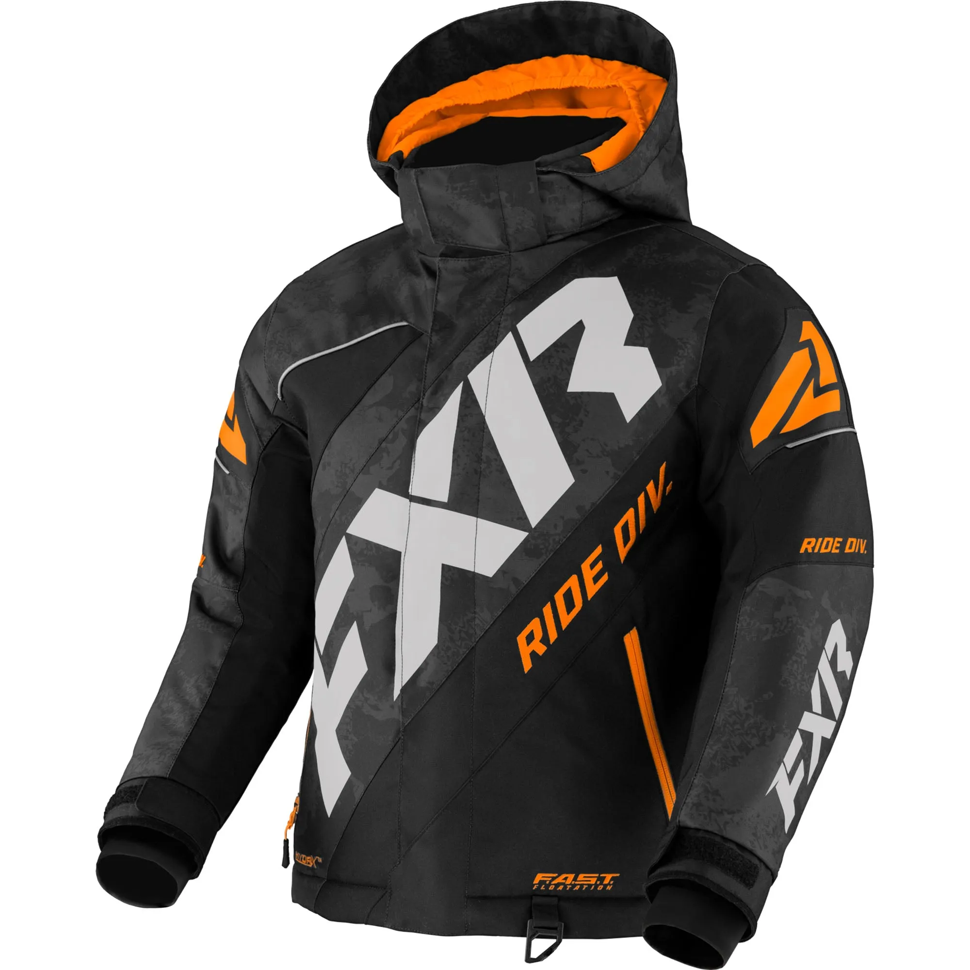 FXR Child CX Snowmobile Jacket Black Camo/Grey/Orange