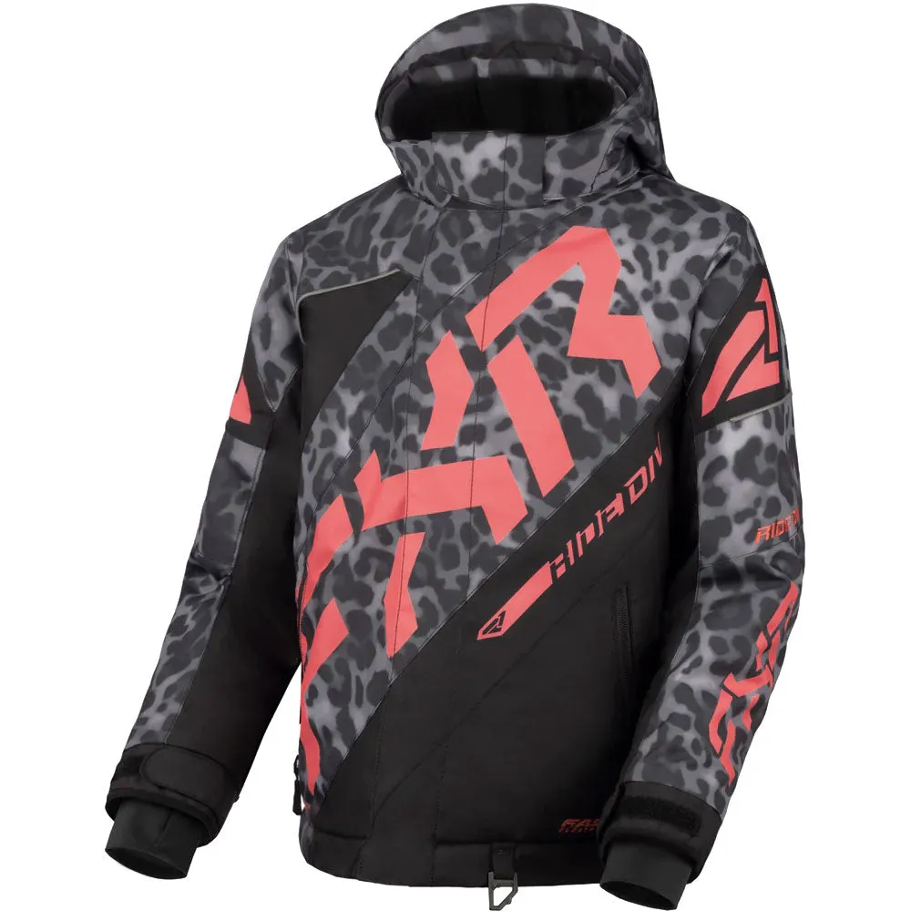 FXR Child CX Snowmobile Jacket Black Cheetah/Melon Pink