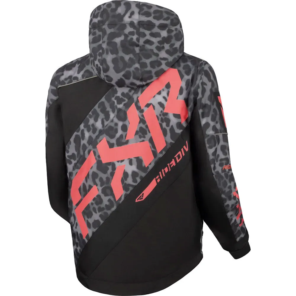 FXR Child CX Snowmobile Jacket Black Cheetah/Melon Pink