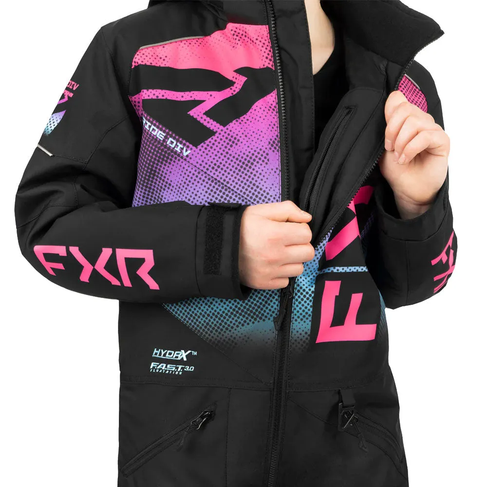 FXR Child Helium Snowmobile Monosuit Black/Sky-E Pink Haze