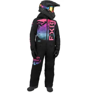 FXR Child Helium Snowmobile Monosuit Black/Sky-E Pink Haze