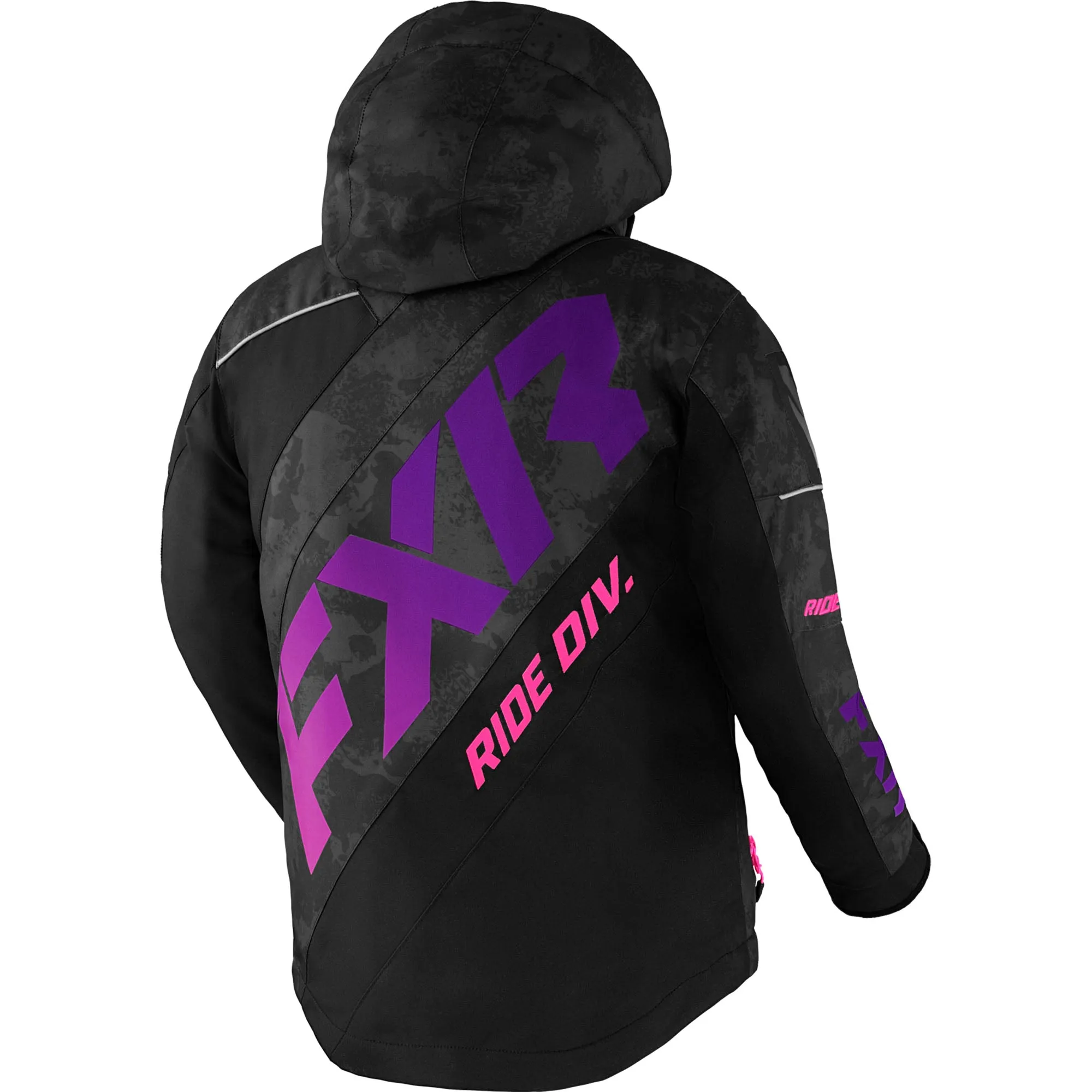 FXR Youth CX Snowmobile Jacket Black Camo/Purple Fade