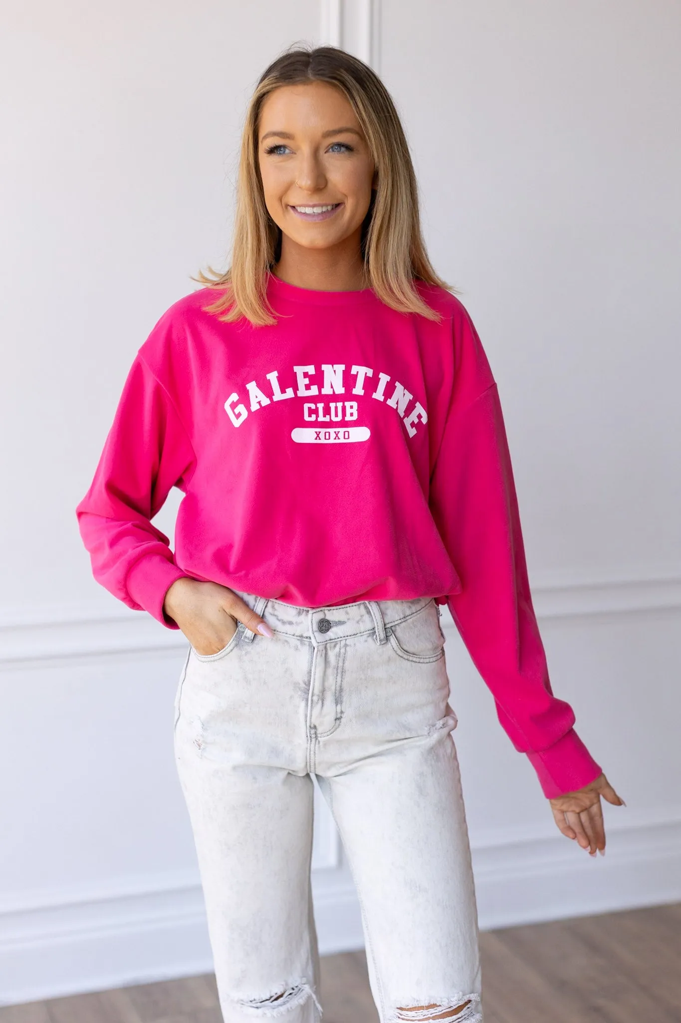 Galentine Club on Hot Pink Crazy Cozy Microfleece Crewneck