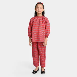 Girls khaddar 2PC Co-ord Set -Red