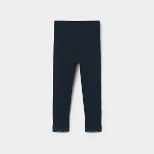 Girls Soft Cotton Imported Navy Tights With Lace Detail