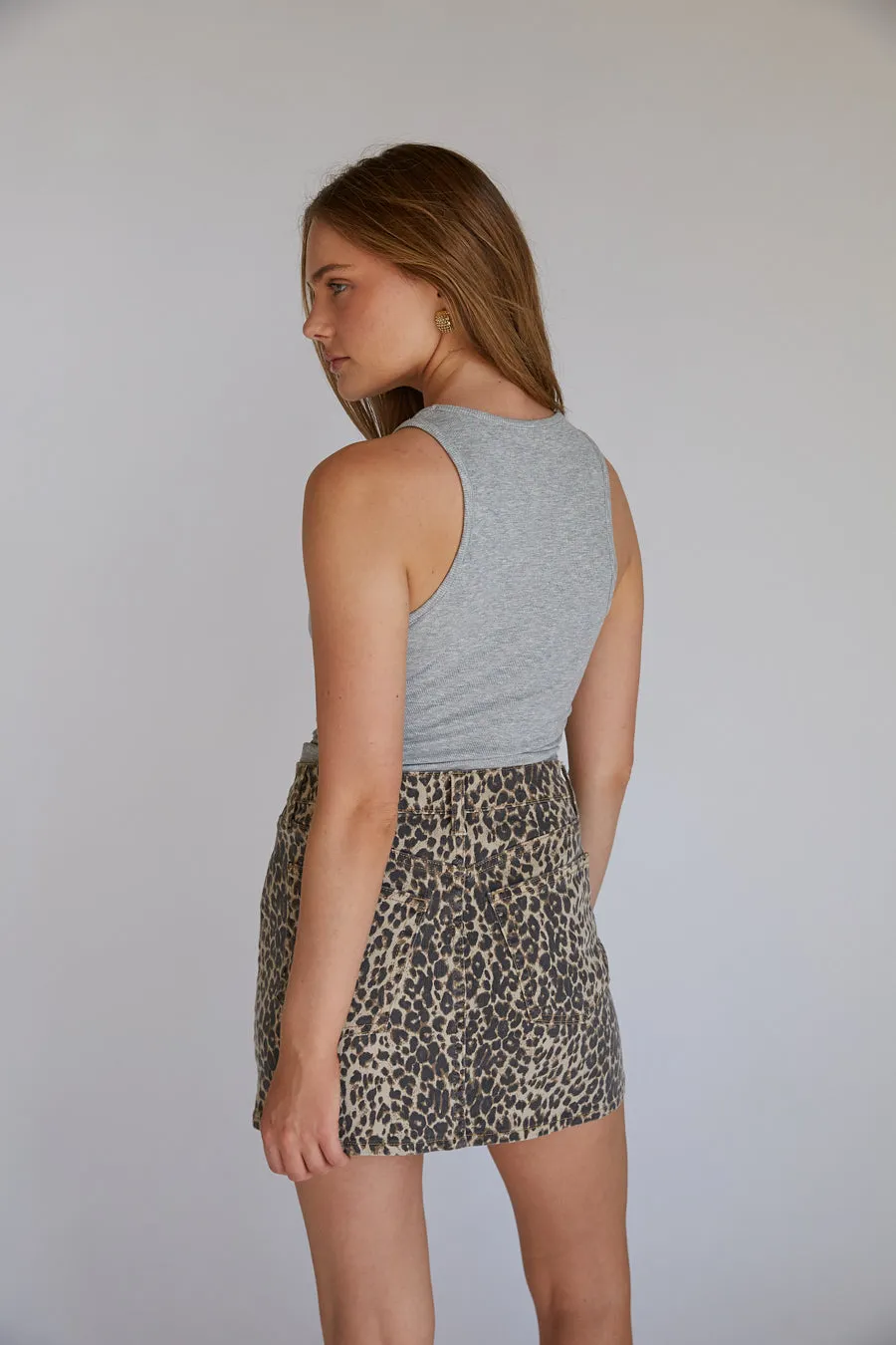 Harlow Leopard Denim Mini Skirt