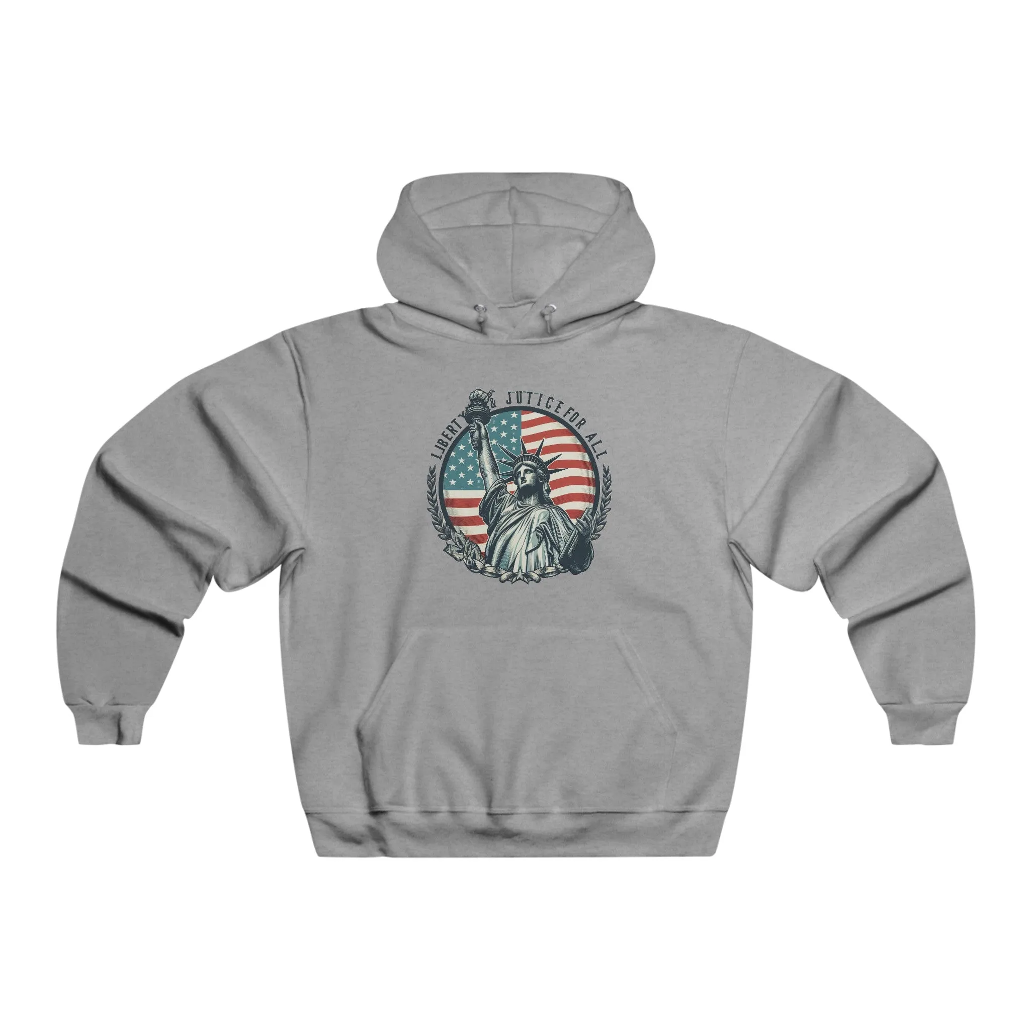 Hooded Sweatshirt Liberty and Justice for All American Flag Statue of Liberty Design