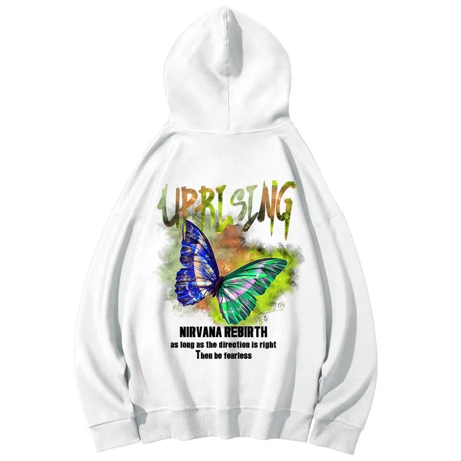 Hoodies, Sweatshirts Men Streetwear Colorful Butterfly Print Half Sleeve Top Angel Wing New Design Hip Hop Harajuku