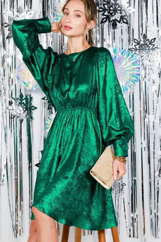 Hunter Green Metallic Foil Mini Dress