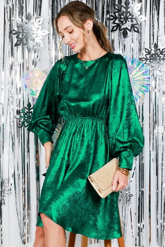 Hunter Green Metallic Foil Mini Dress