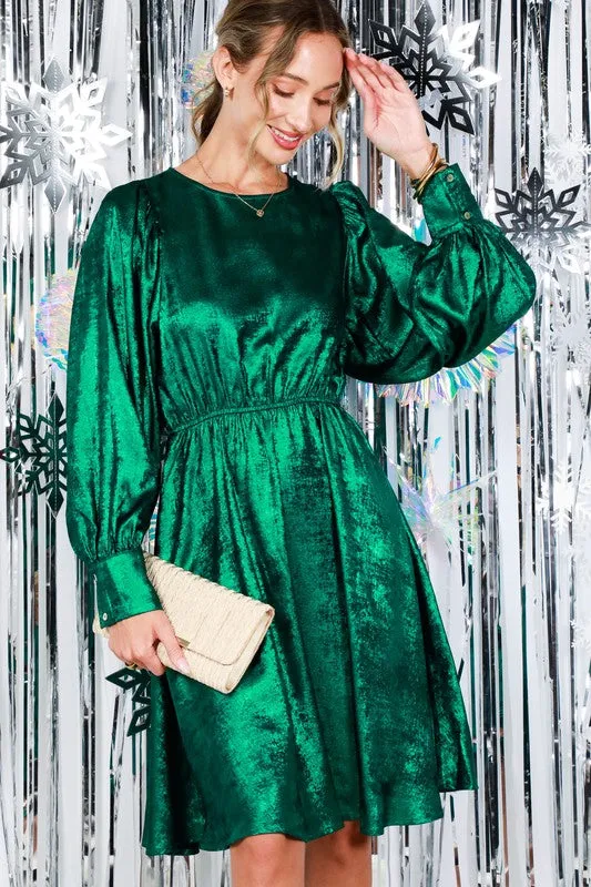 Hunter Green Metallic Foil Mini Dress