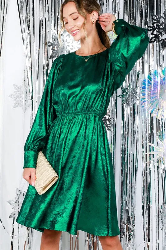 Hunter Green Metallic Foil Mini Dress