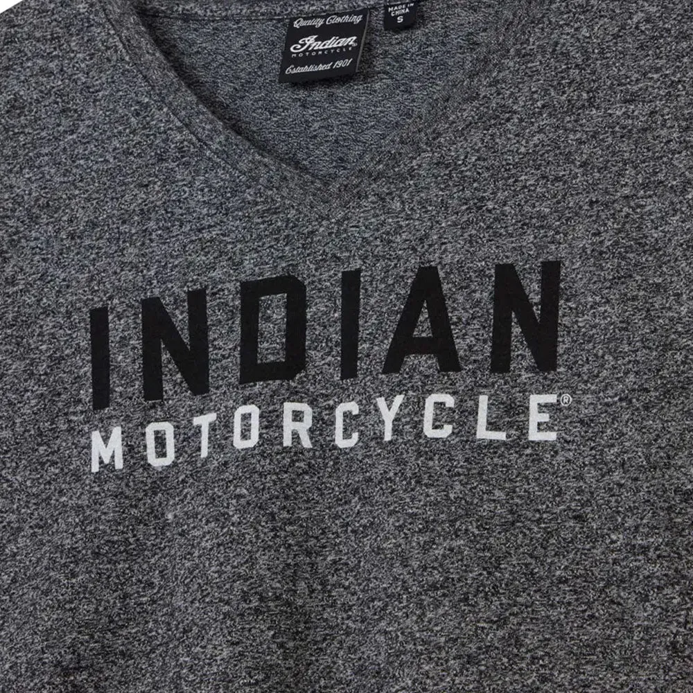 Indian Motorcycle  Womens Contrast Block Logo Long Sleeve T-Shirt Tee Light Grey