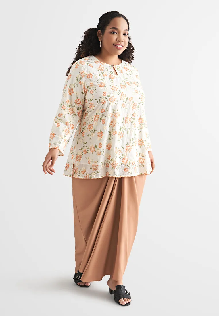 Intan Cotton Embroidery Kurung Kedah Top - Orange