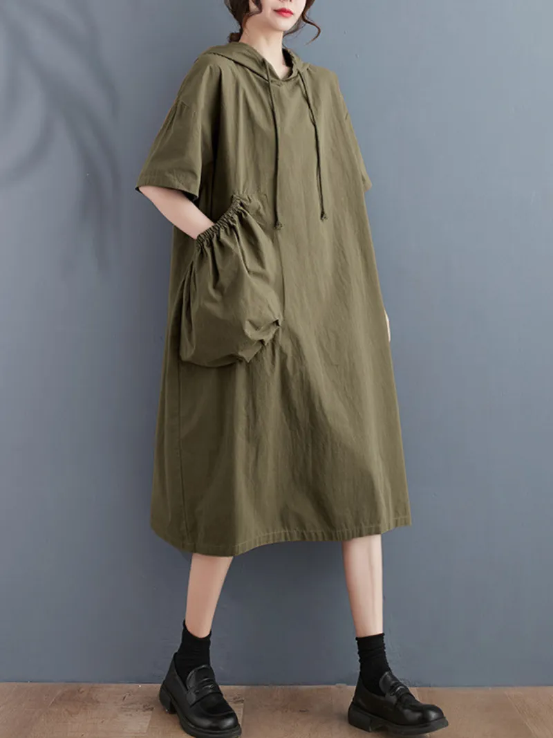 Just My Type Women's Cotton Midi Length Hoodie Dress