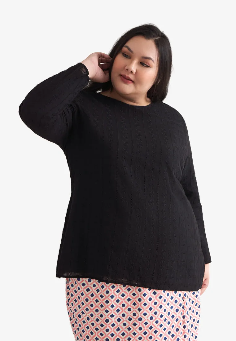 Kamela Raya Eyelet Collection Eyelet Kurung Top - Black