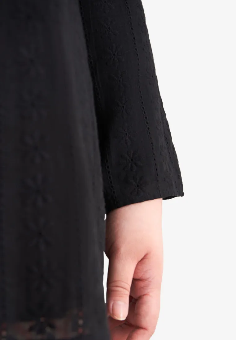 Kamela Raya Eyelet Collection Eyelet Kurung Top - Black