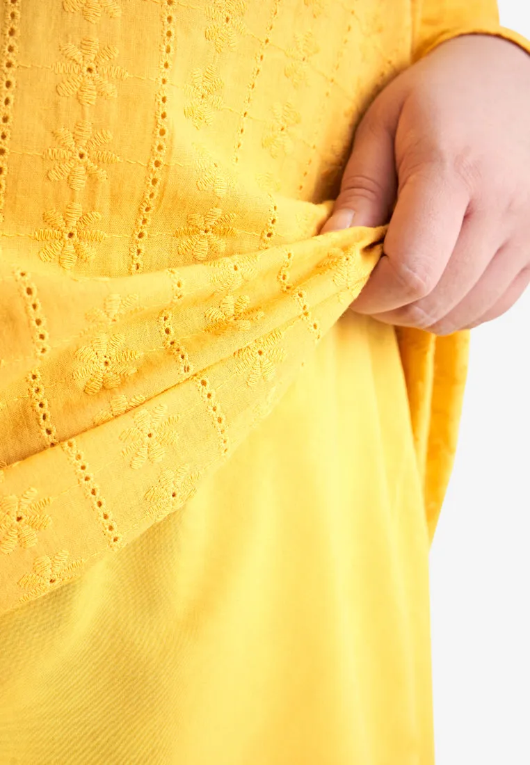 Kamela Raya Eyelet Collection Eyelet Kurung Top - Yellow