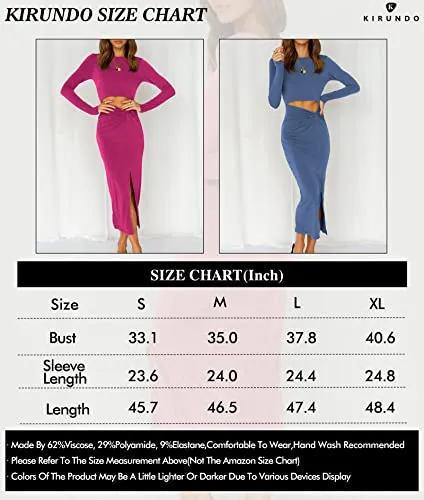 KIRUNDO 2023 Spring Summer Women's Long Sleeve Twist Cutout Bodycon Midi Dress High Waist Crewneck Slim Fit Slit Dresses(Red, Medium)