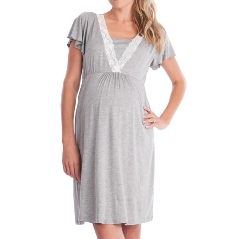 Lace Grey Maternity and Nursing Dress