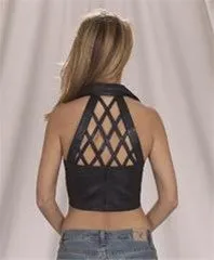 Ladies Leather Halter Top with Collar & Studded Front