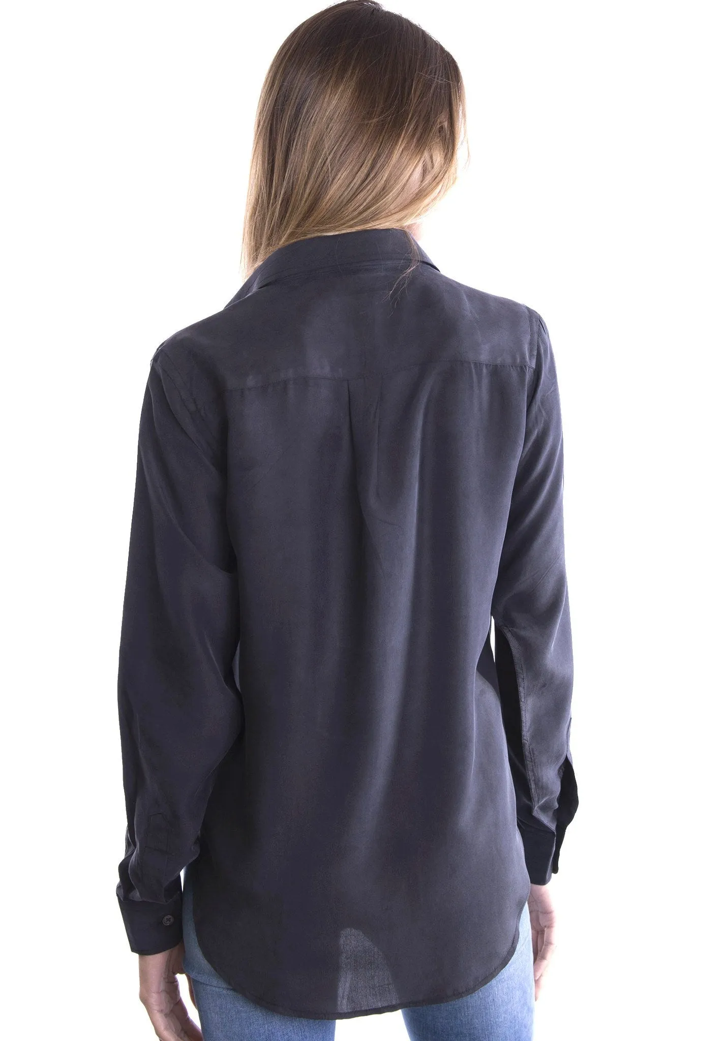 Lete-Silk Black Classic Fit Sand Washed Silk Shirt