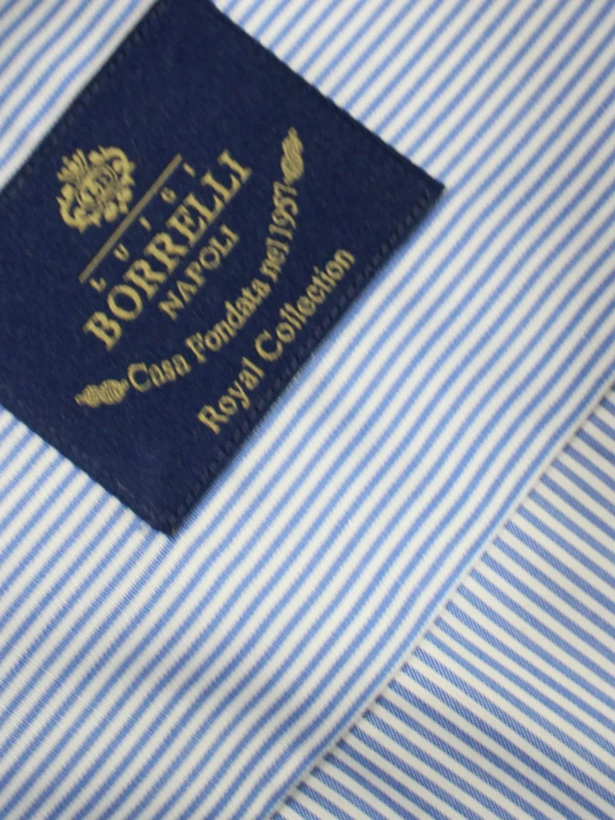 Luigi Borrelli Dress Shirt ROYAL COLLECTION Classic White Navy Stripes 43 - 17 SALE