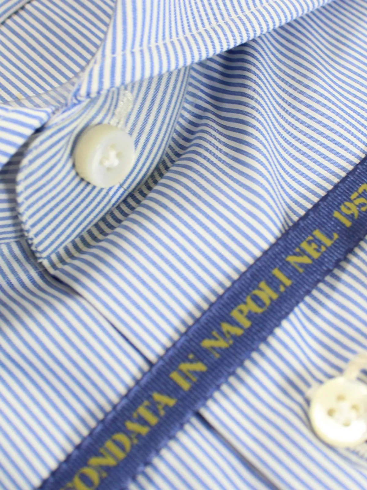 Luigi Borrelli Dress Shirt ROYAL COLLECTION Classic White Navy Stripes 43 - 17 SALE