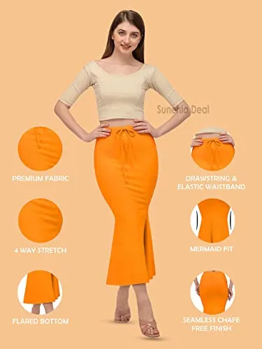 Lycra Saree Shapewear Petticoat for Women Cotton Petticoat Skirts Orange