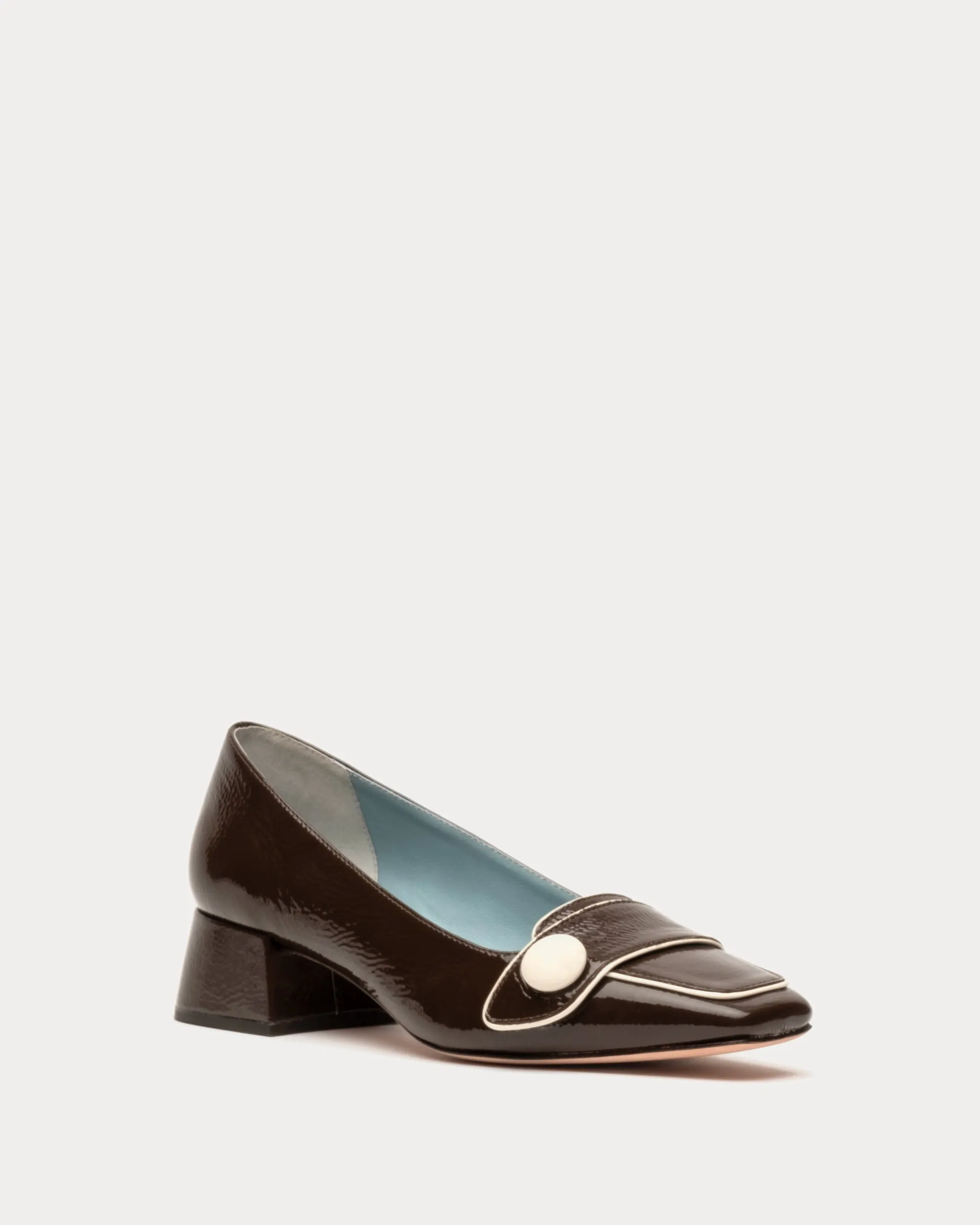 Mackie Crinkle Soft Patent Block Heel Chocolate