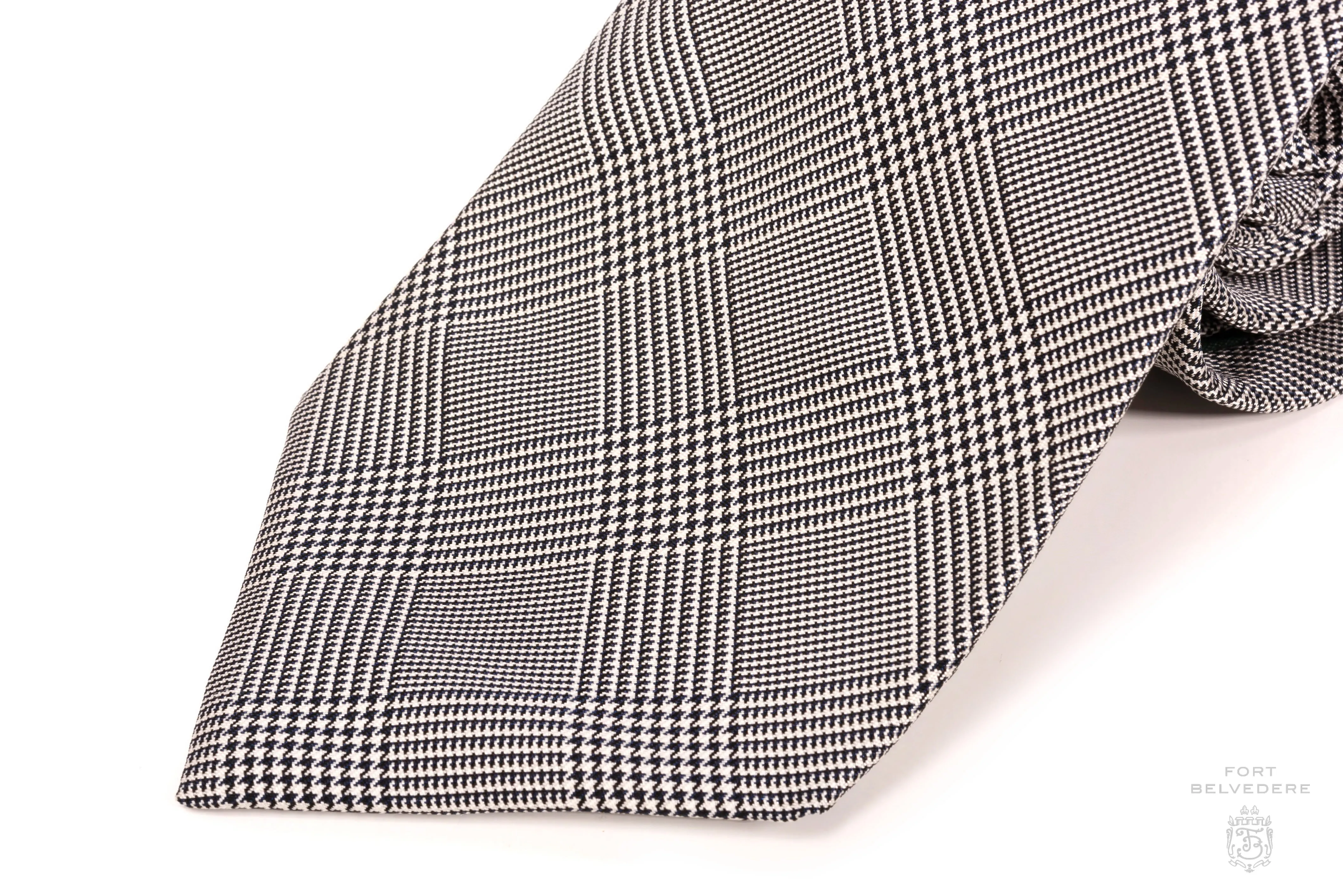 Navy & White Prince of Wales Check Silk Tie