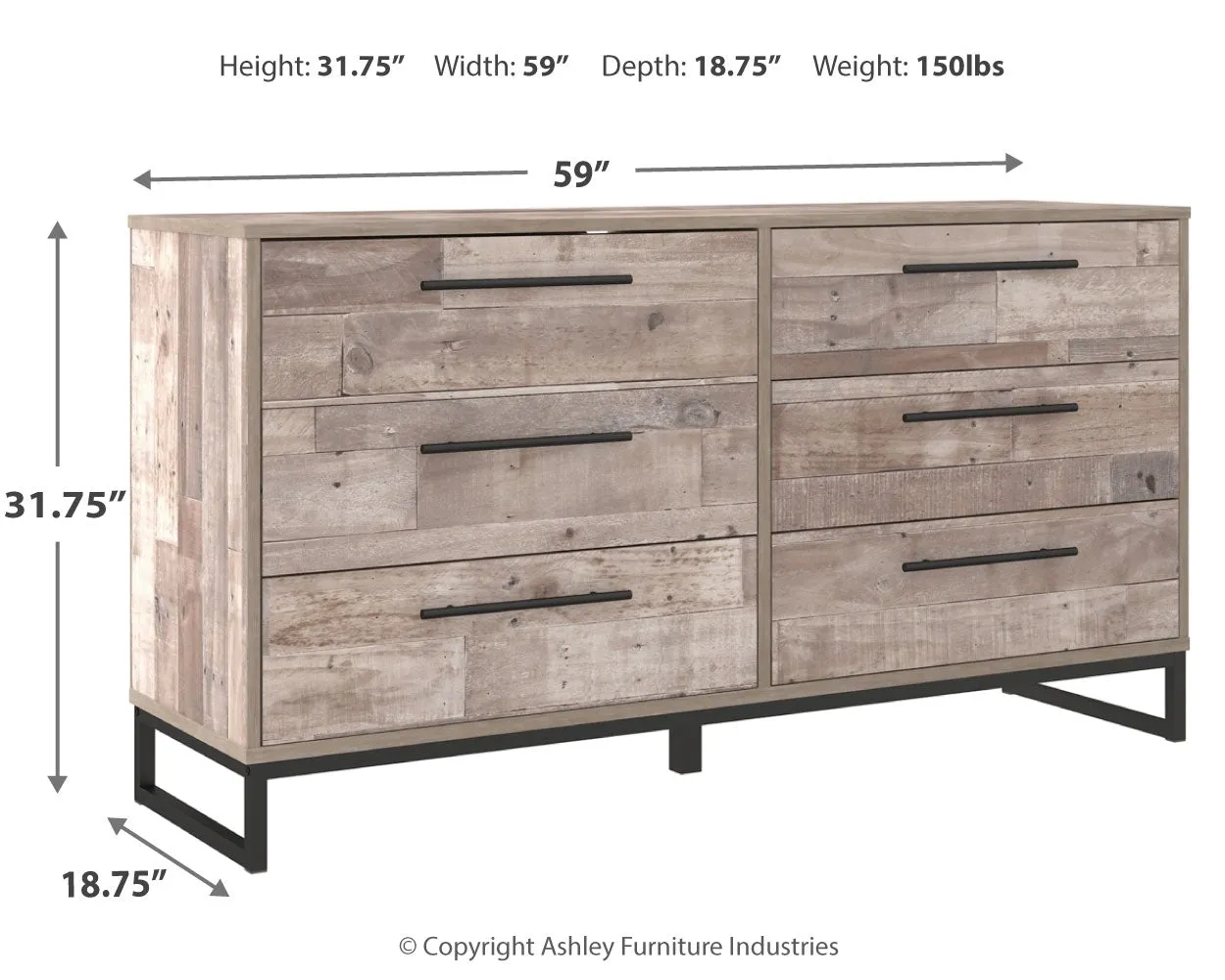 Neilsville Full Platform Bed with Dresser and 2 Nightstands in Whitewash