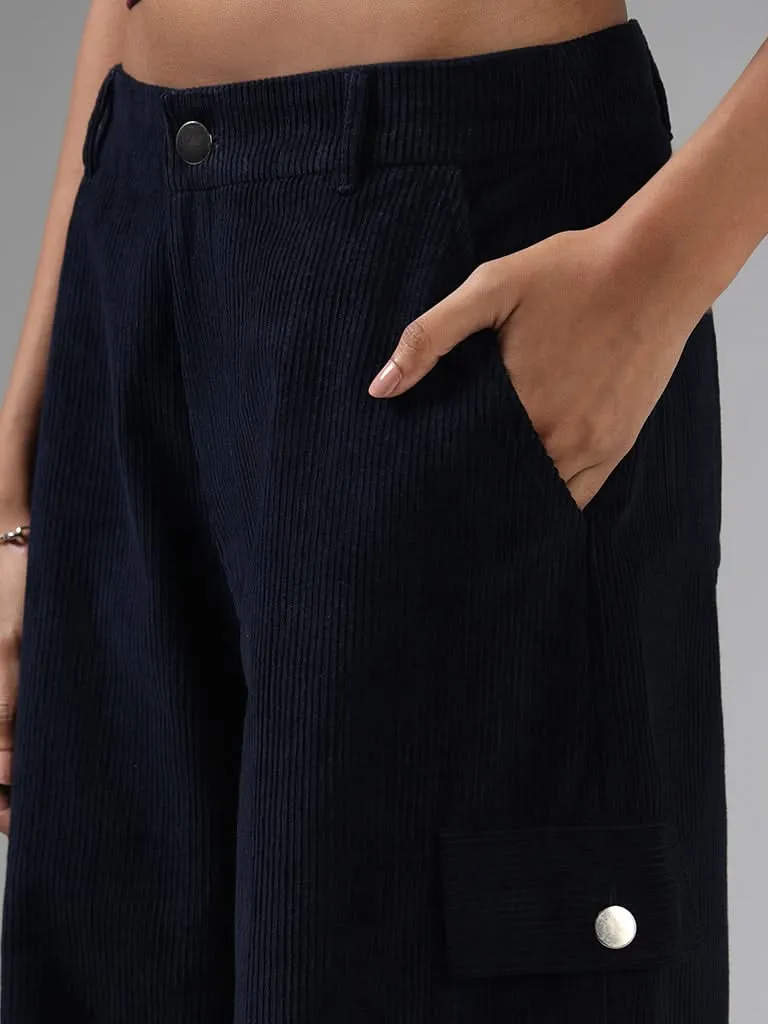 Nuon Solid Navy Blue Corduroy Pants