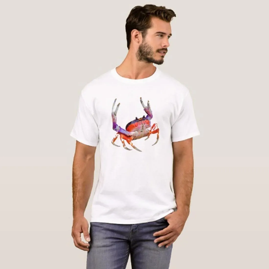 Nutcase Designer Round Neck Men's T-Shirt Wrinkle-Free Poly Cotton Tees - Crab