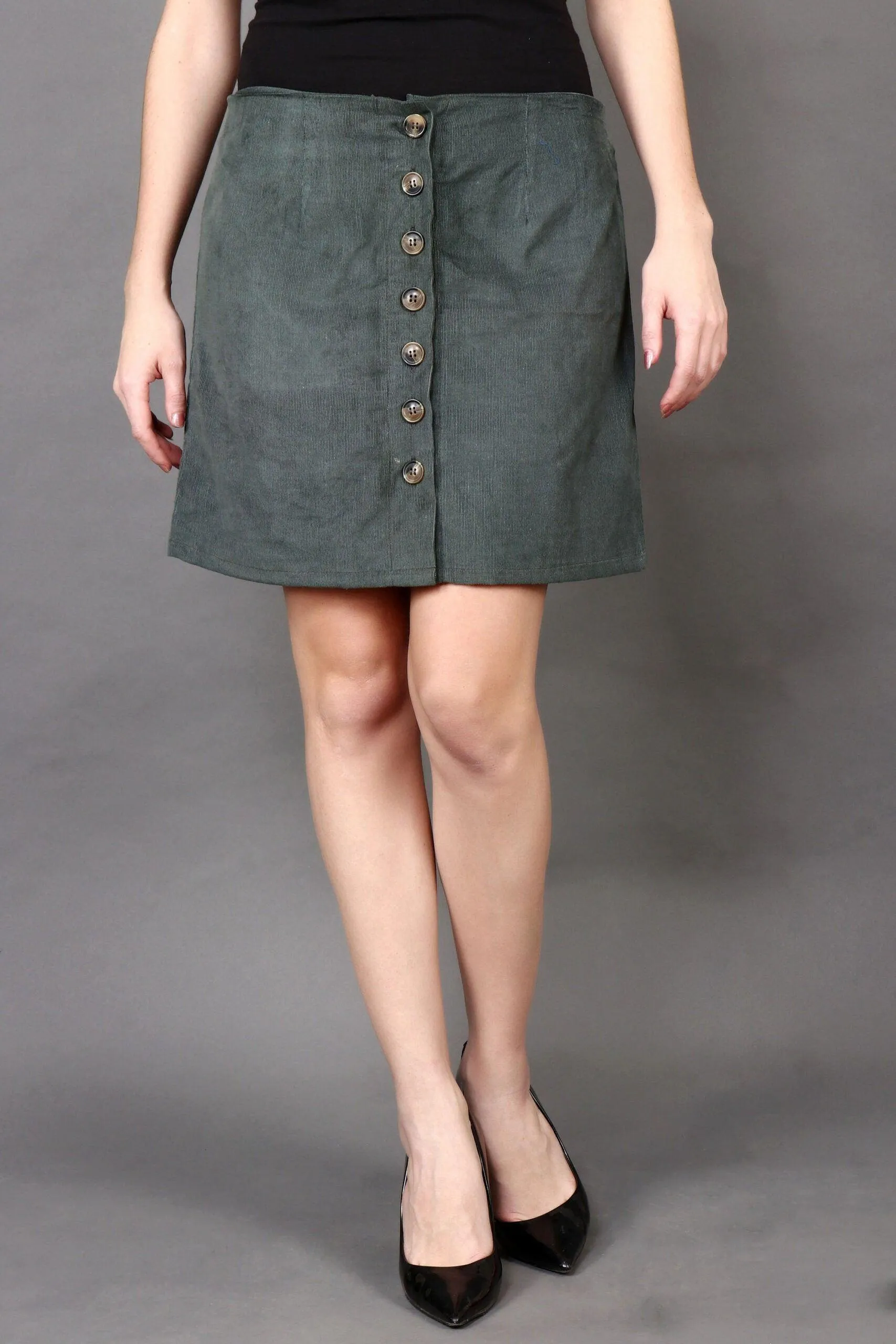 Olive Green Solid Woven Skirt