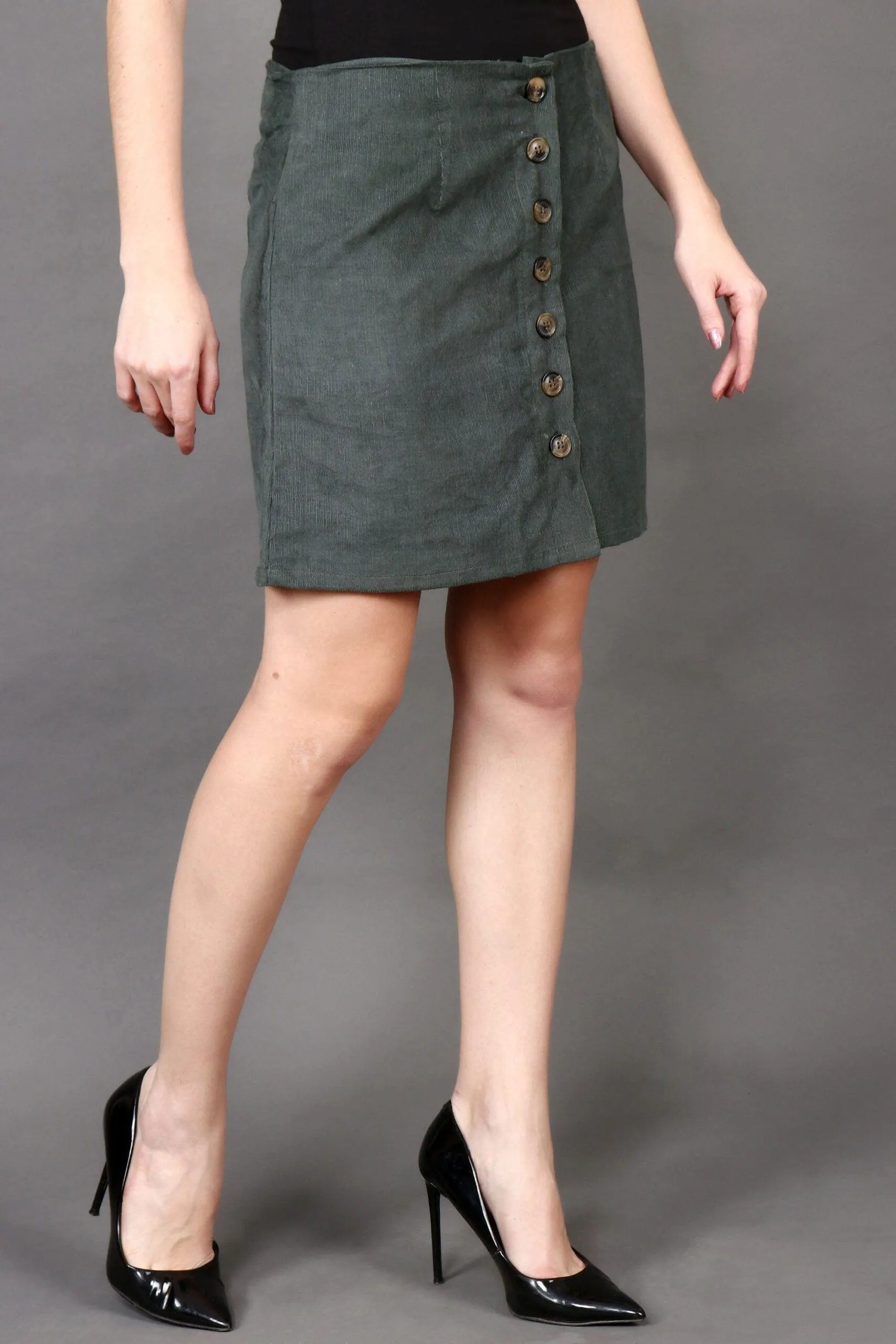 Olive Green Solid Woven Skirt