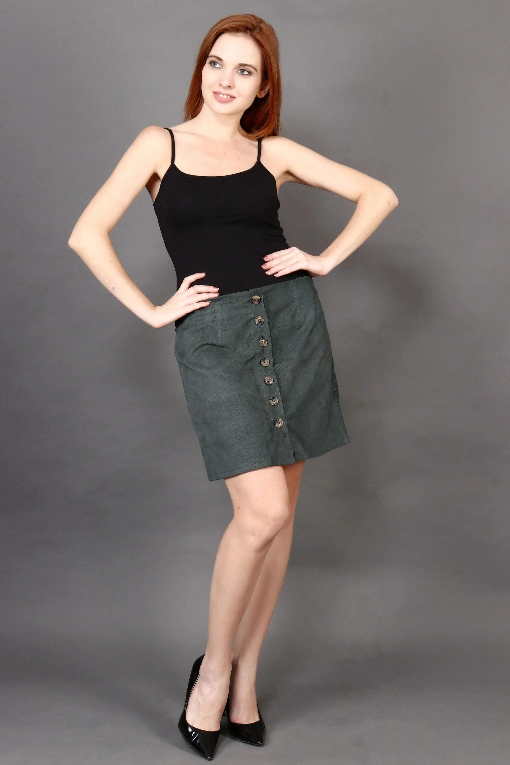 Olive Green Solid Woven Skirt