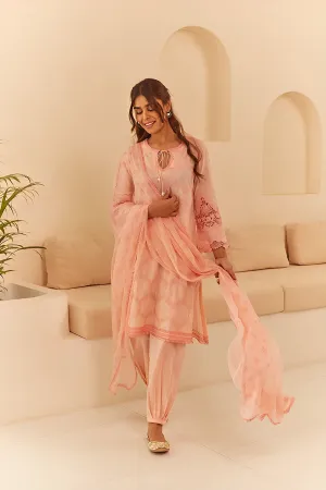 Peach Embroidered Suit Set