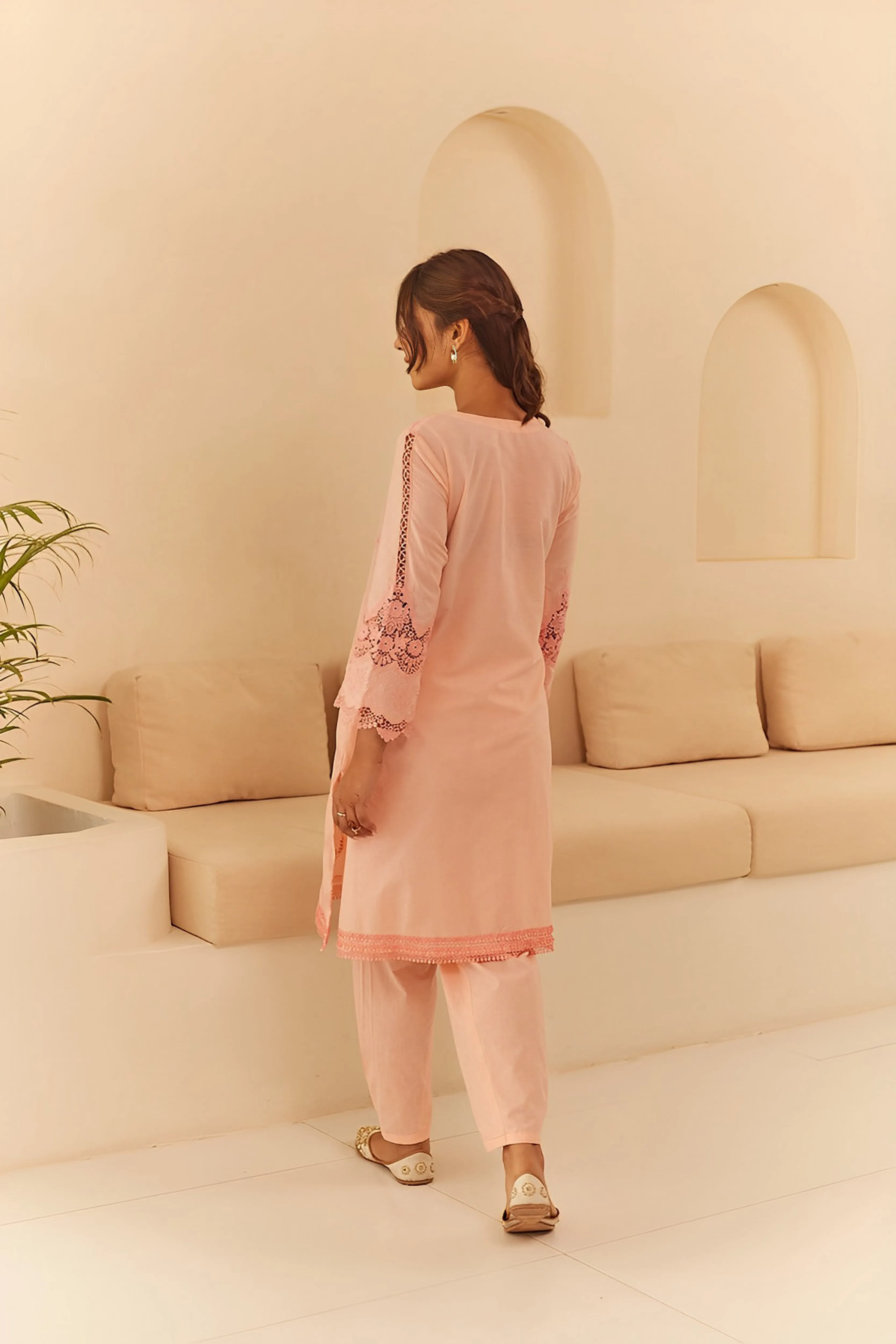 Peach Embroidered Suit Set