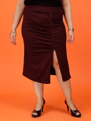 Plus Size Women Maroon Slit Skirt