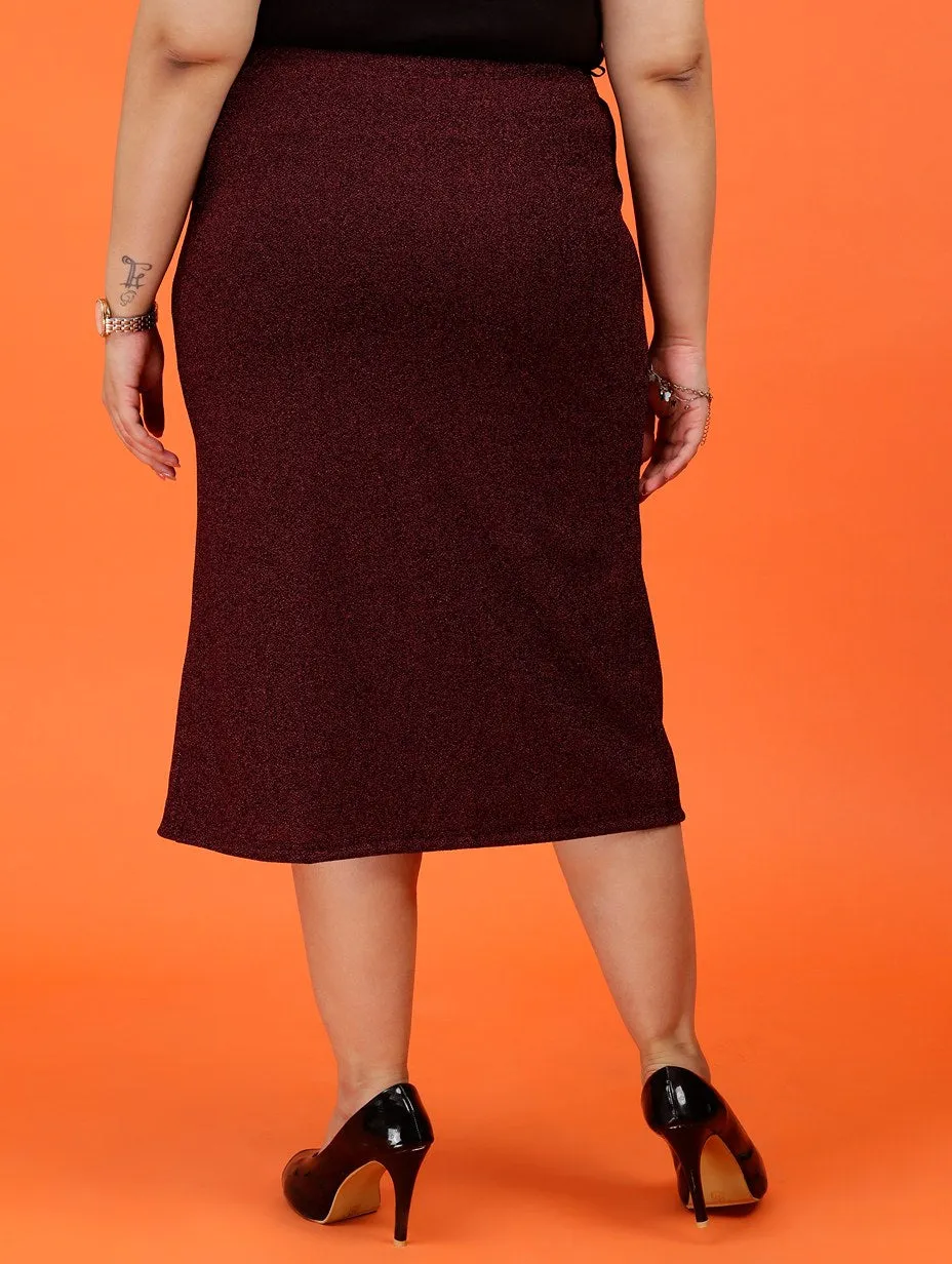 Plus Size Women Maroon Slit Skirt