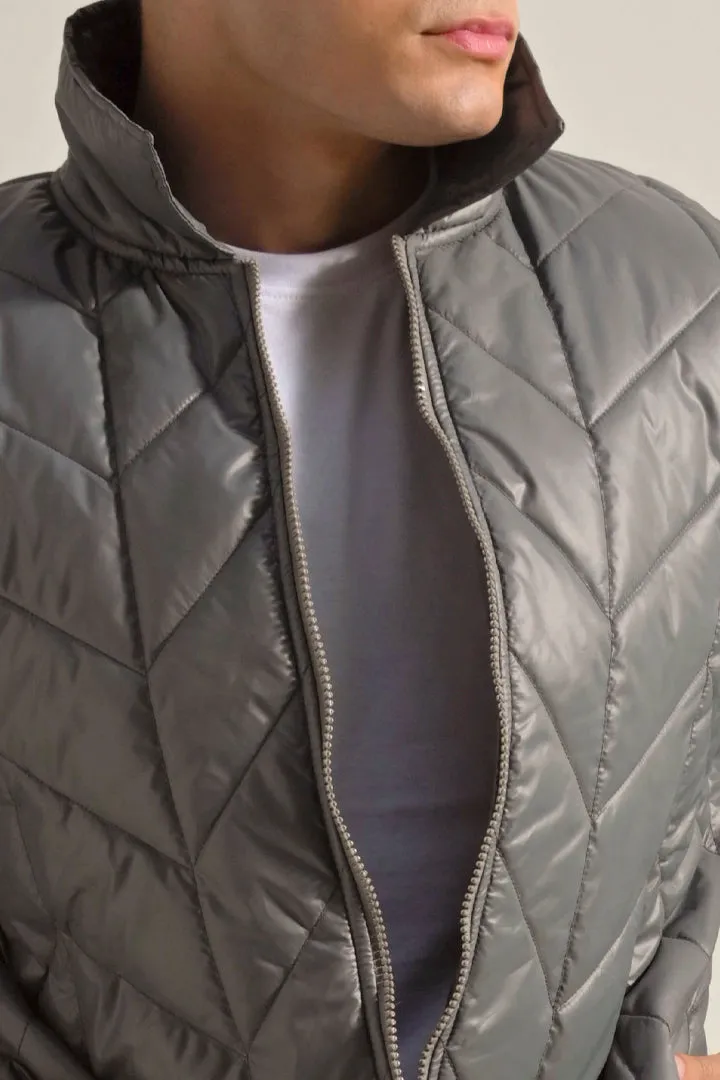 Quilted Puffer Jacket - Grey