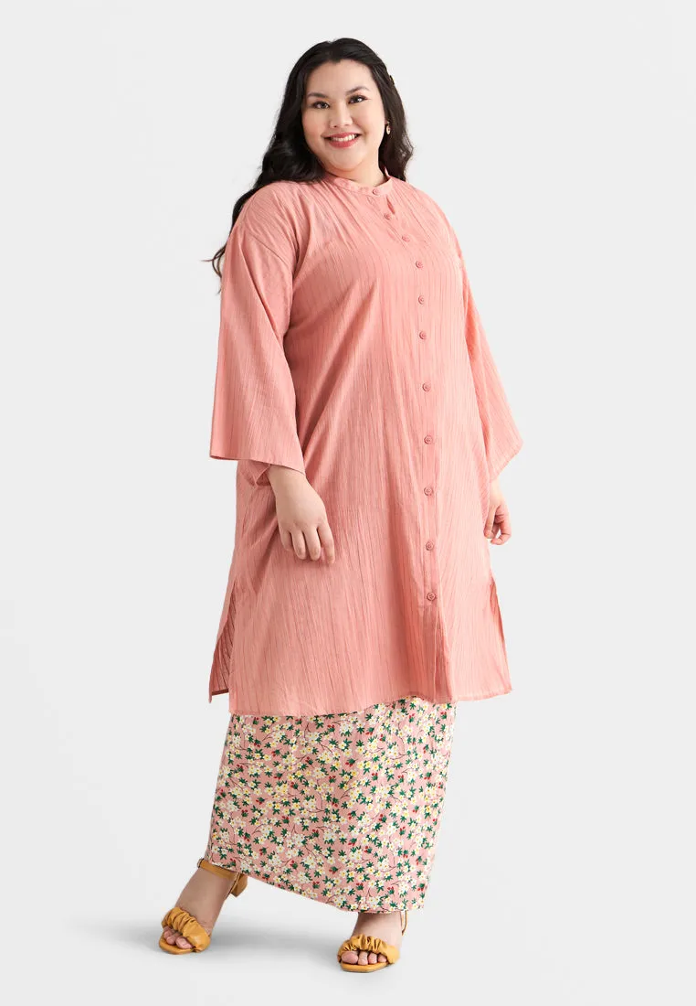 Rashida Long Cotton Button Kurung Top - Green