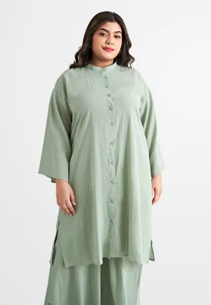 Rashida Long Cotton Button Kurung Top - Green