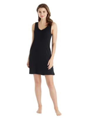 Rib Dream 34" Double V-Neck Lounge Dress - Black