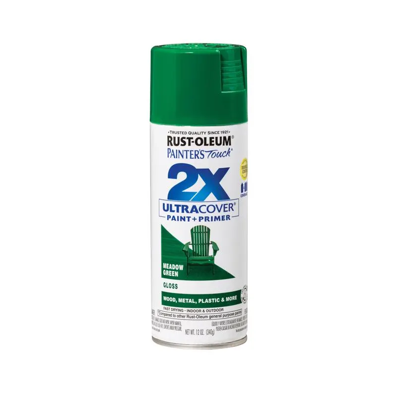 Rust-Oleum Painter's Touch 2X Ultra Cover Gloss Meadow Green Paint Primer Spray Paint 12 oz