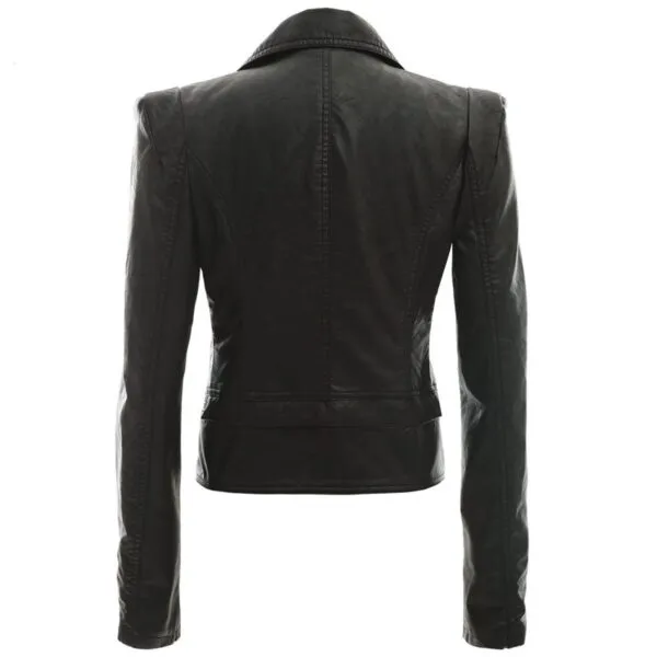 RW Authentic Sheepskin Womens Asymmetrical Moto Biker Black Leather Jacket