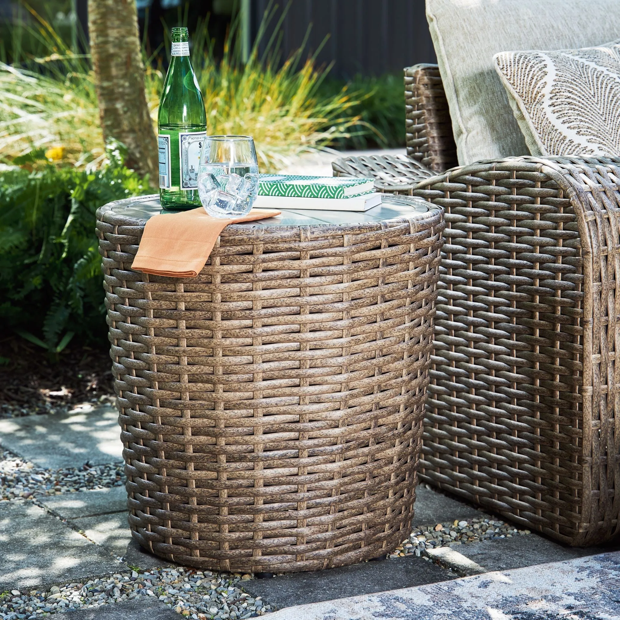 Sandy Bloom Outdoor End Table - Beige