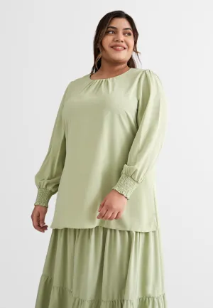 Sarah Puff Sleeve Smock Sleeve Blouse - Green